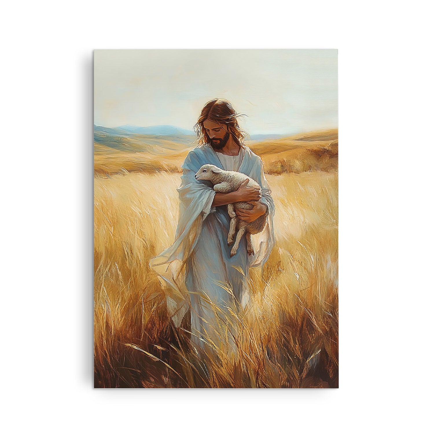 Christ Holding Sheep Inspirational Canvas Wall Art